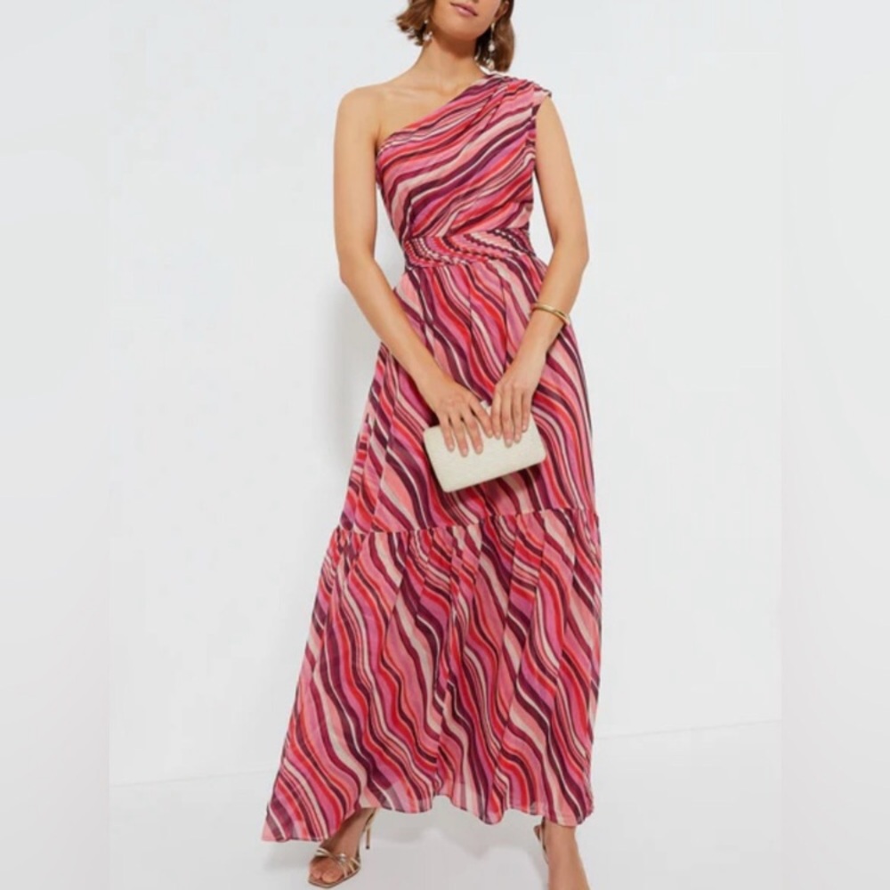 Tuckernuck sunset stripe Cadiz dress one shoulder